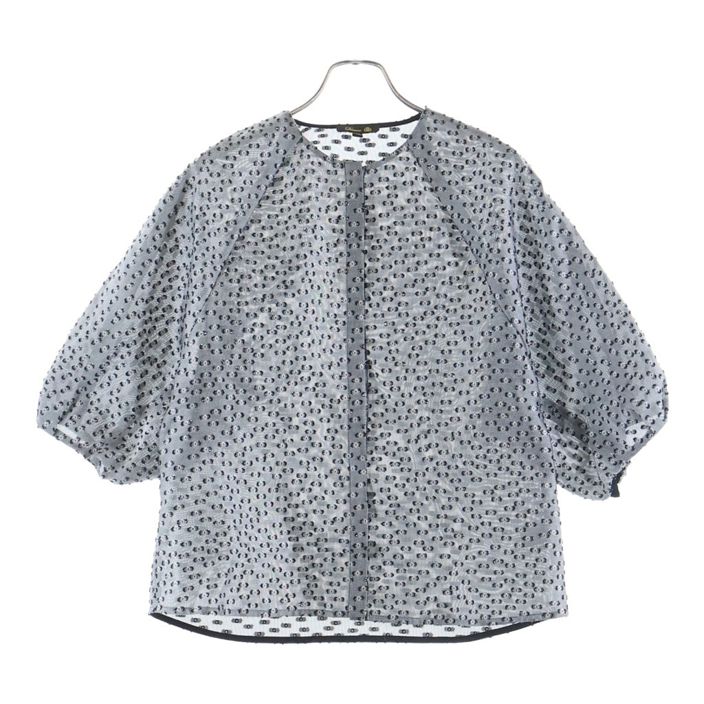 DRAWER(ドゥロワー) Drawer(ドゥロワー) 22AW シルク混合 ジャガード ラグランスリーブ 半袖ブラウス グレー 6521-299-1256 レディース
