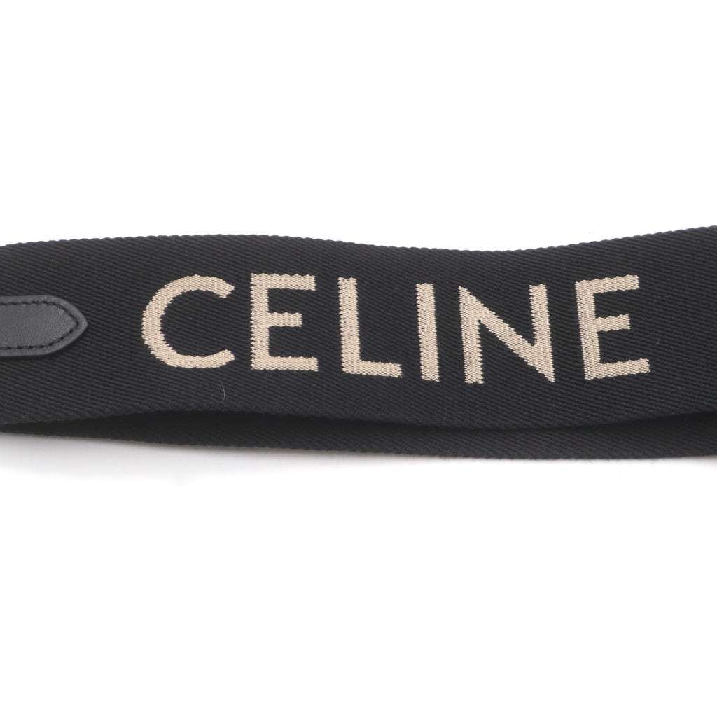 CELINE(セリーヌ) Short Strap ショート ショルダーストラップ ジャガード ロゴ ゴールド金具 ブラック レディース