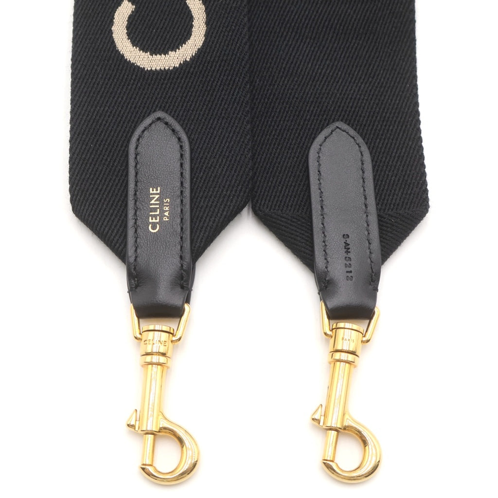 CELINE(セリーヌ) Short Strap ショート ショルダーストラップ ジャガード ロゴ ゴールド金具 ブラック レディース