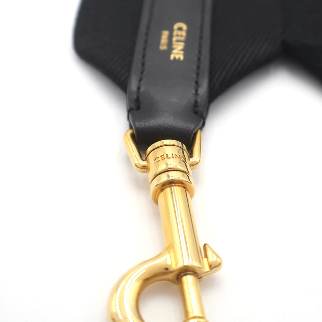 CELINE(セリーヌ) Short Strap ショート ショルダーストラップ ジャガード ロゴ ゴールド金具 ブラック レディース