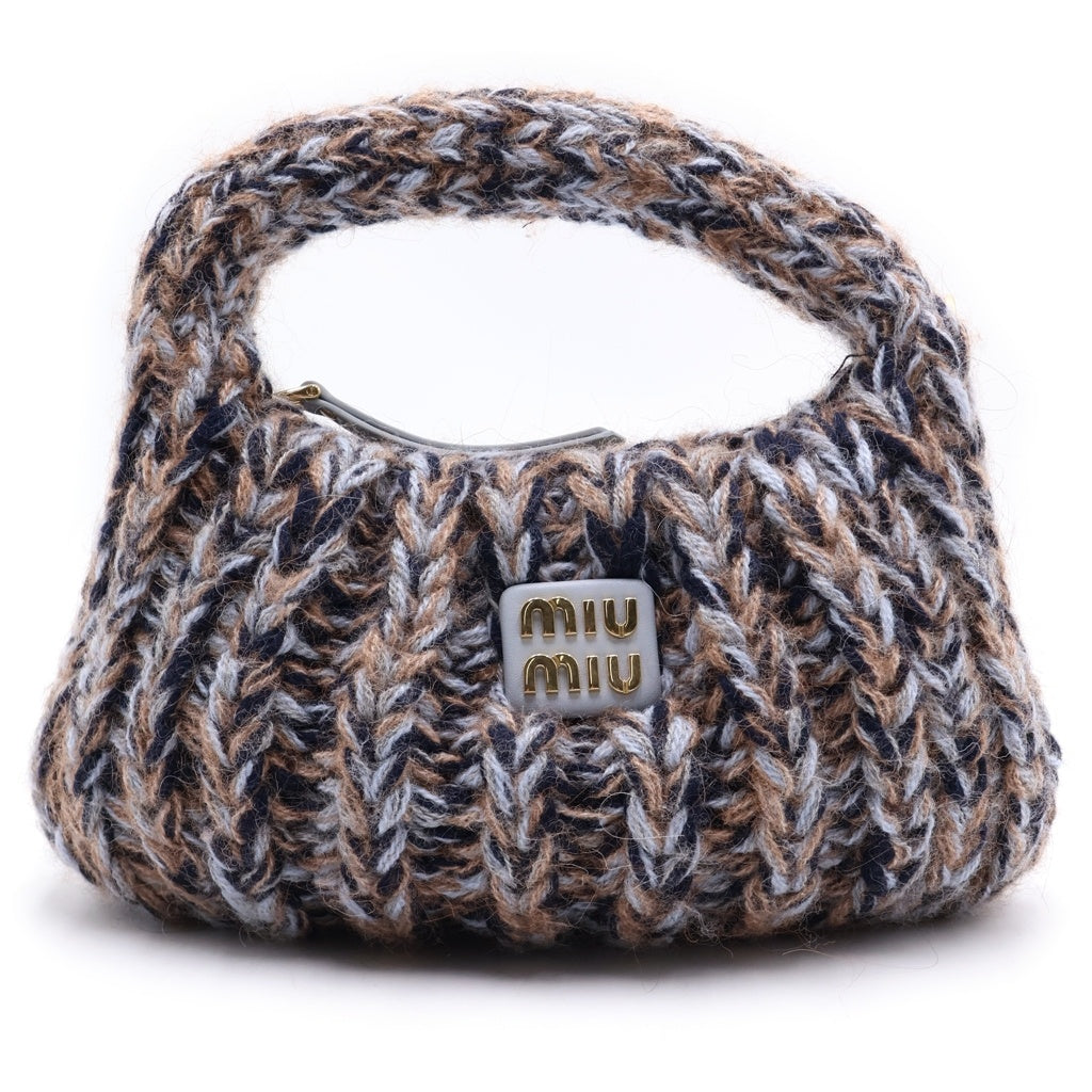 miumiu(ミュウミュウ) ワンショルダーバッグ ミニバッグ ブルー×ブラウン ニット 5BC153 ゴールド金具 レディース