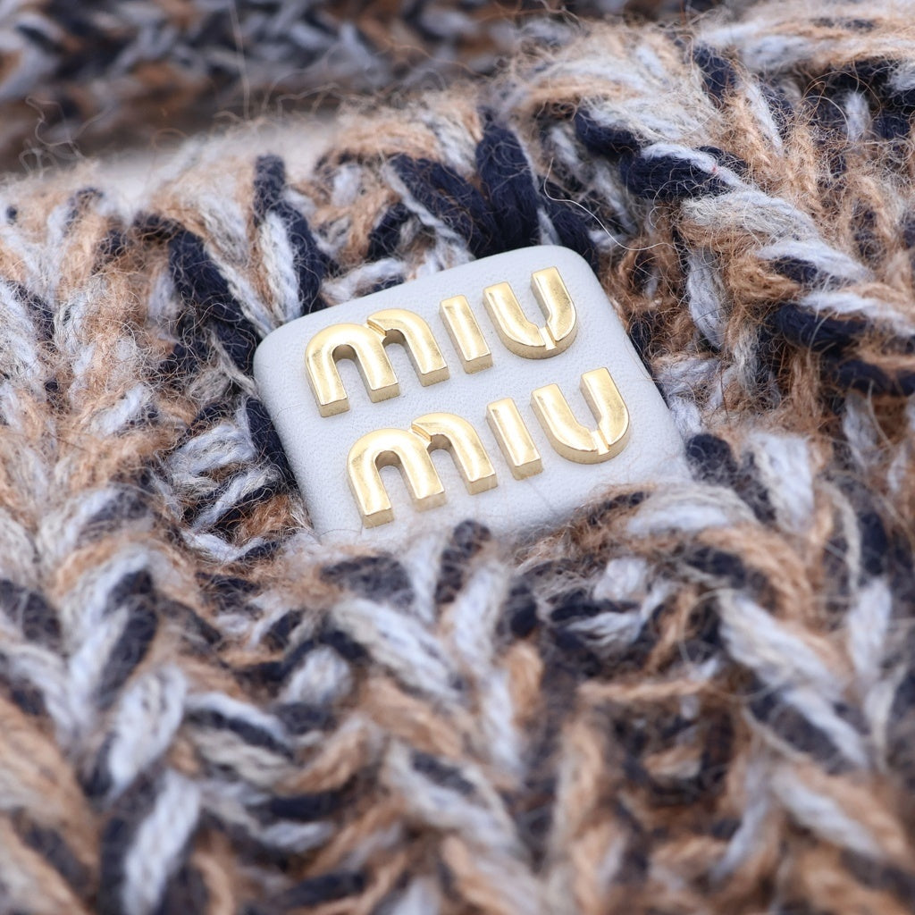miumiu(ミュウミュウ) ワンショルダーバッグ ミニバッグ ブルー×ブラウン ニット 5BC153 ゴールド金具 レディース