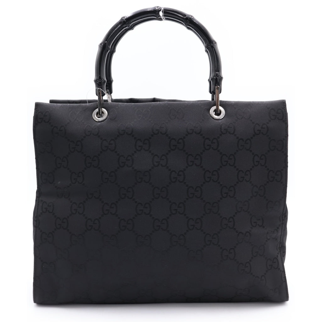GUCCI(グッチ) トートバック バンブー GGキャンバス シルバー金具 ナイロン ブラック レディース