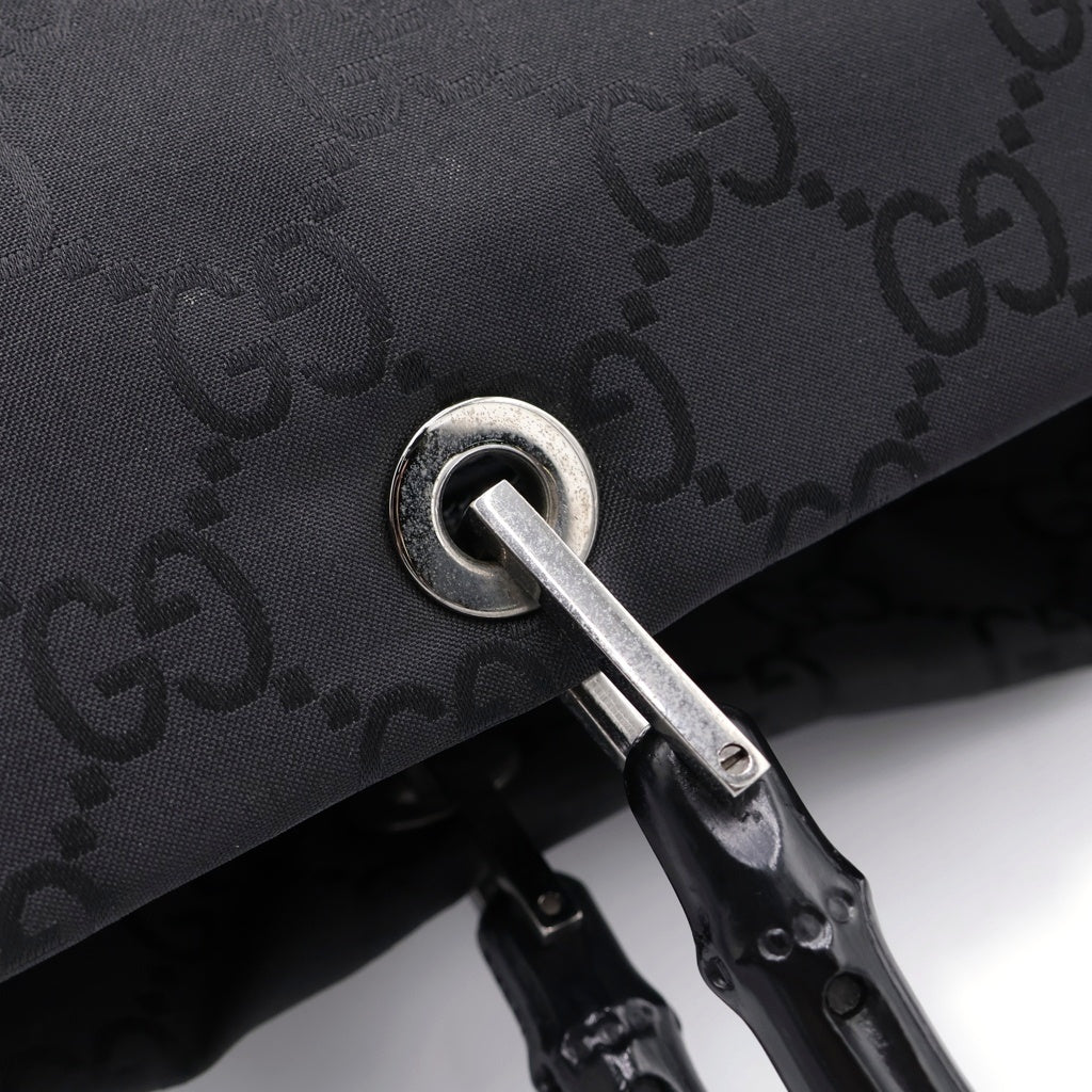 GUCCI(グッチ) トートバック バンブー GGキャンバス シルバー金具 ナイロン ブラック レディース