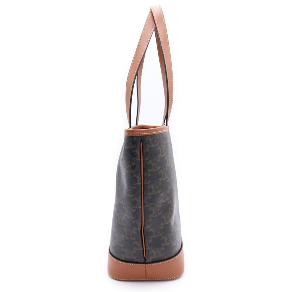 CELINE(セリーヌ) スモール カバトリオ ハンドバッグ ミニトートバッグ ブラウン レザー×PVC ゴールド金具 レディース
