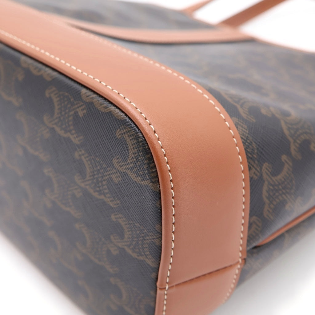 CELINE(セリーヌ) スモール カバトリオ ハンドバッグ ミニトートバッグ ブラウン レザー×PVC ゴールド金具 レディース