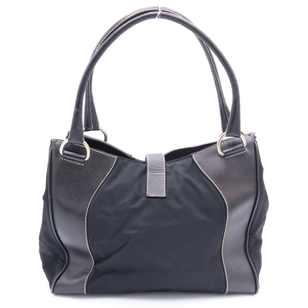 PRADA(プラダ) トライアングルロゴ ナイロン レザー ベルト ハンドバッグ ショルダーバッグ ブラック レディース