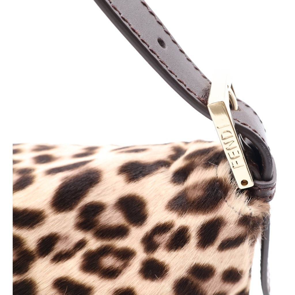 FENDI(フェンディ) マンマバケット ワンショルダーバッグ ハンドバッグ レオパード柄 ブラウン×ベージュ レザー ゴールド金具 レディース