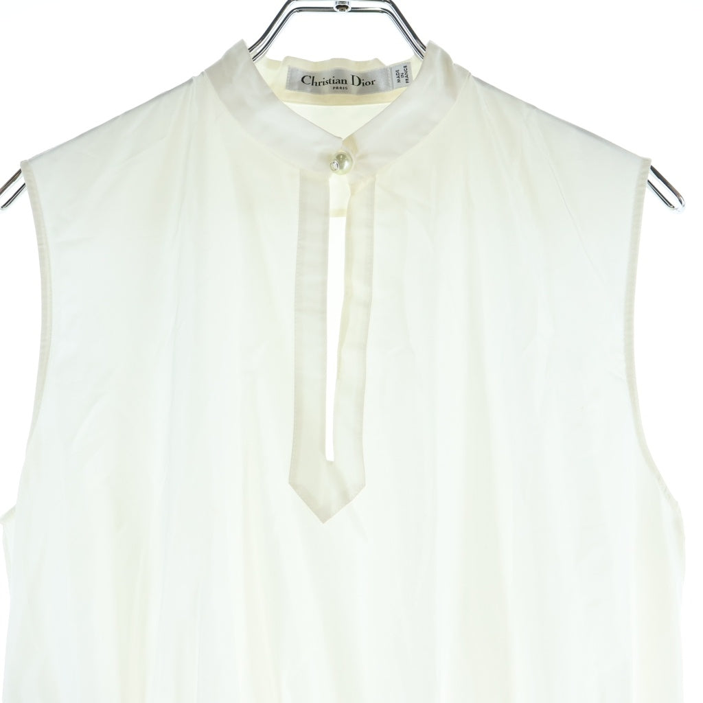 Christian Dior(クリスチャンディオール) SLEEVELESS BELTED TAFFETA GOWN DRESS ノースリーブギャザードレス ポリエステル シルク フランス製 ホワイト 411R60A2452 レディース