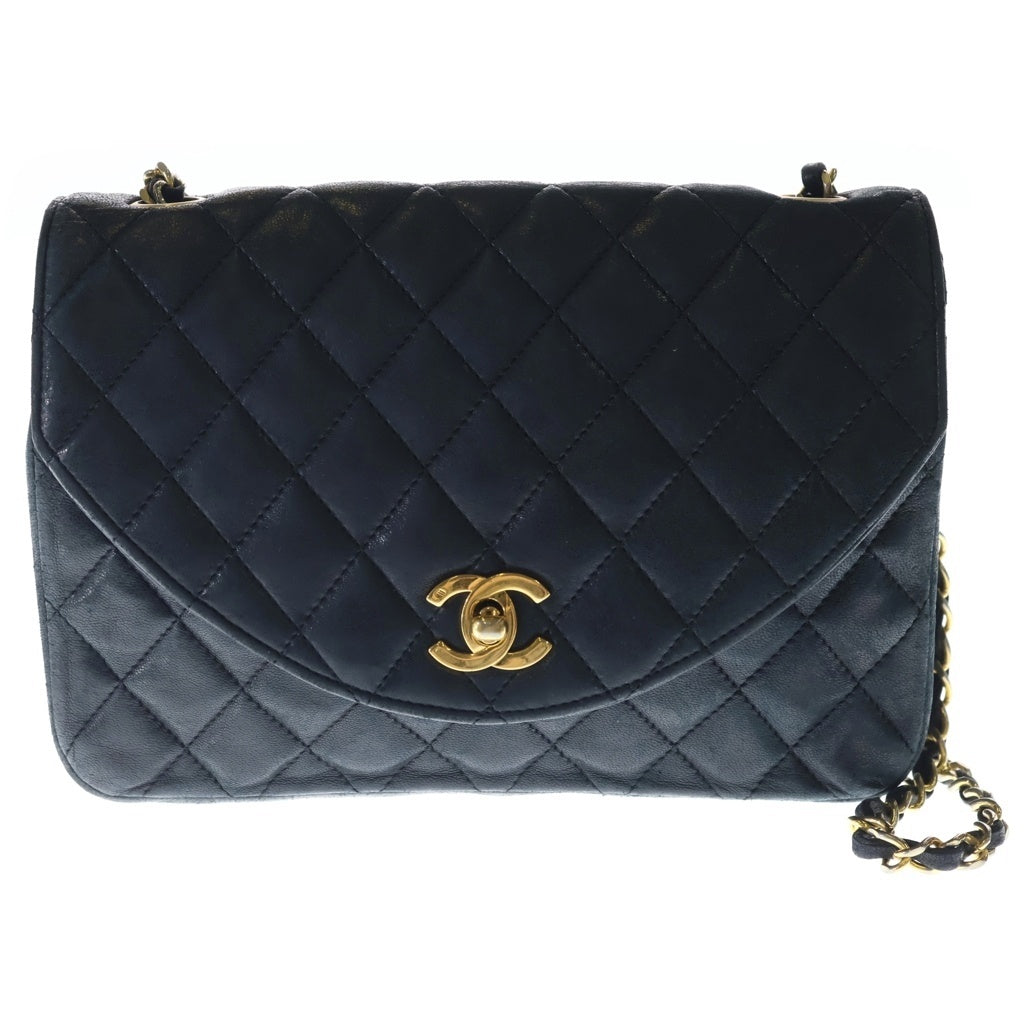 CHANEL(シャネル) マトラッセ ハーフムーン チェーンショルダーバッグ ブラック ラムスキン ゴールド金具 レディース