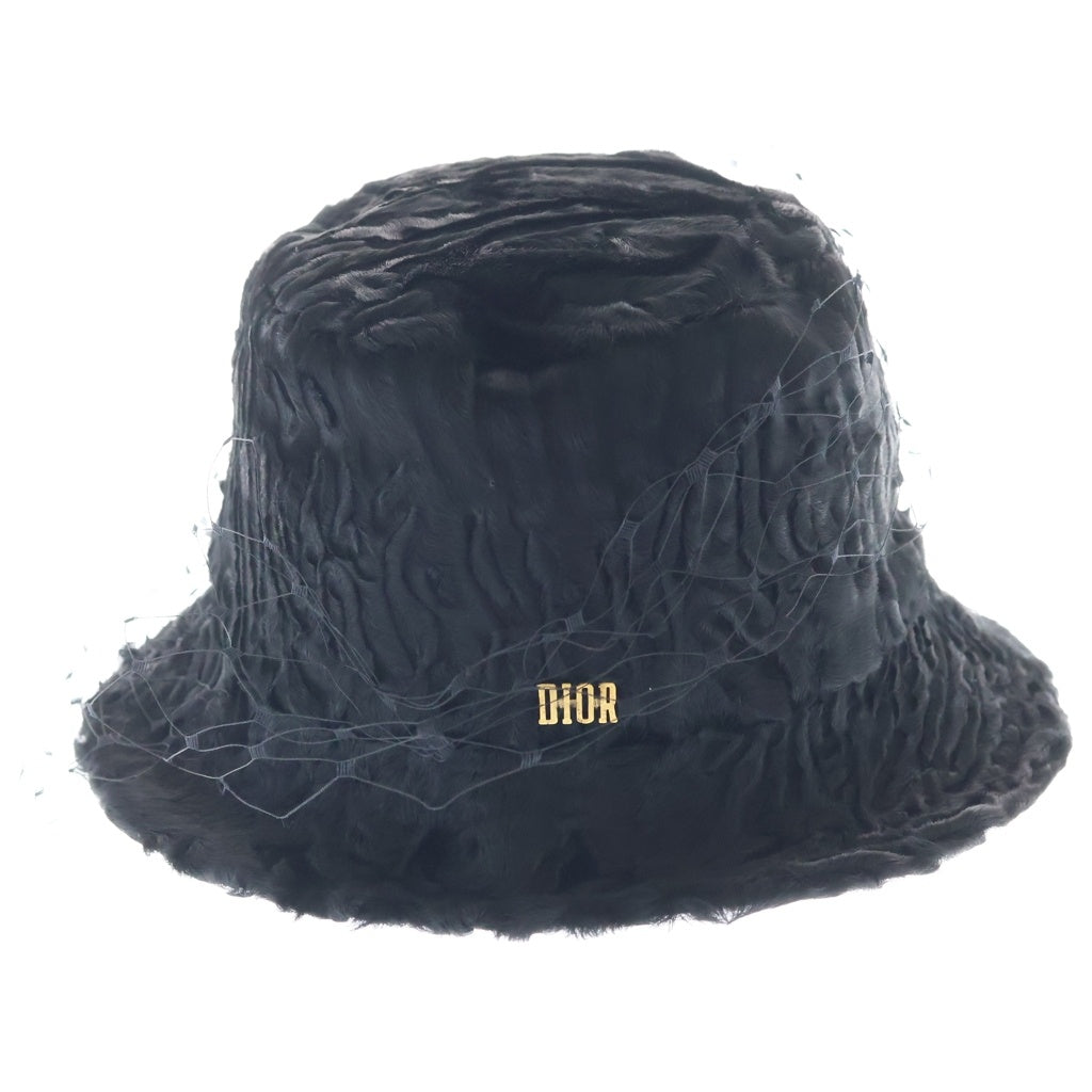 Christian Dior(クリスチャンディオール) ロゴ レース ベルベット ベロア バケットハット 帽子 #58 ブラック レディース