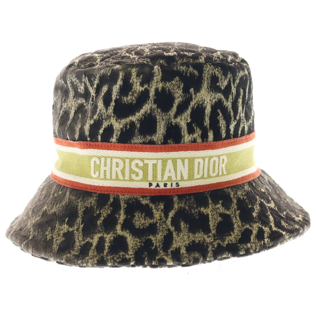 Christian Dior(クリスチャンディオール) ロゴ シグネチャー レオパード柄 レーヨン×コットン×シルク ボブハット 帽子 #57 ブラック/ゴールド レディース