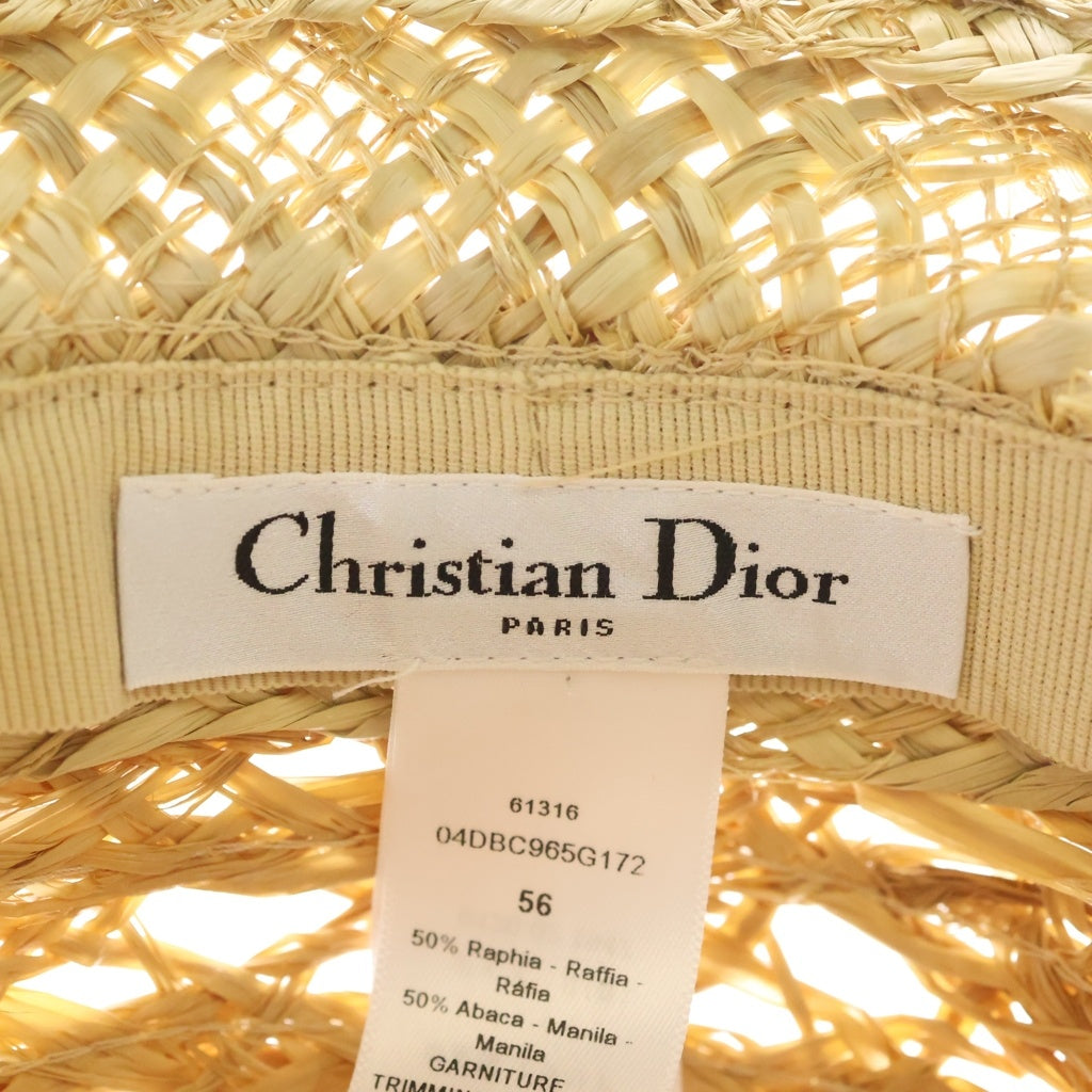 Christian Dior(クリスチャンディオール) D-Bobby シグネチャー ストロー×リボン ボブハット 麦わら帽子 #56 ピンク/ ベージュ レディース