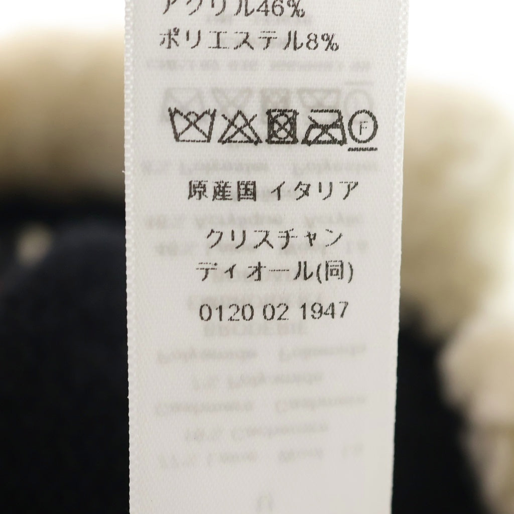 Christian Dior(クリスチャンディオール) ロゴ 刺繍 ウール×カシミヤ ニットキャップ ニット帽 帽子 ブラック/アイボリー #U レディース
