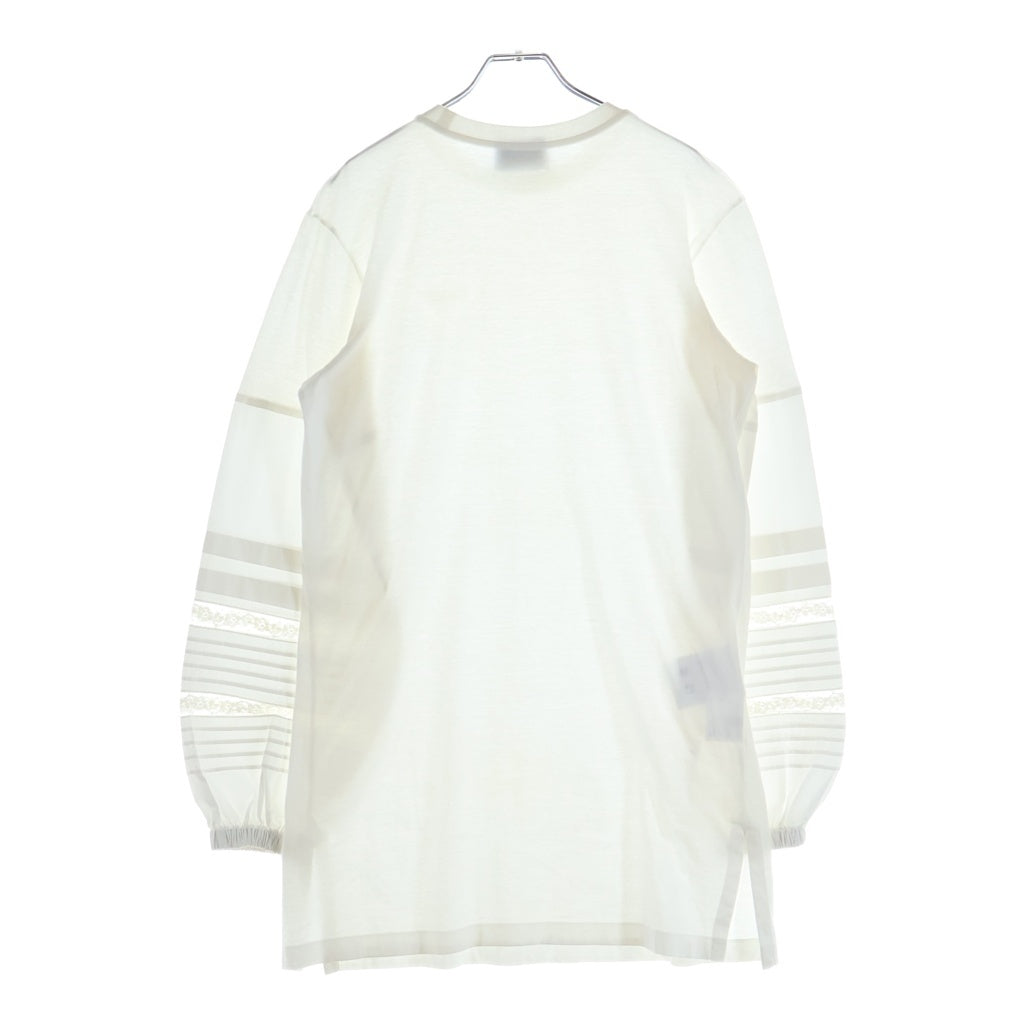 PRADA(プラダ) トライアングルロゴ レース コットン ロングスリーブ Tシャツ ワンピース #XS ホワイト 34639R レディース