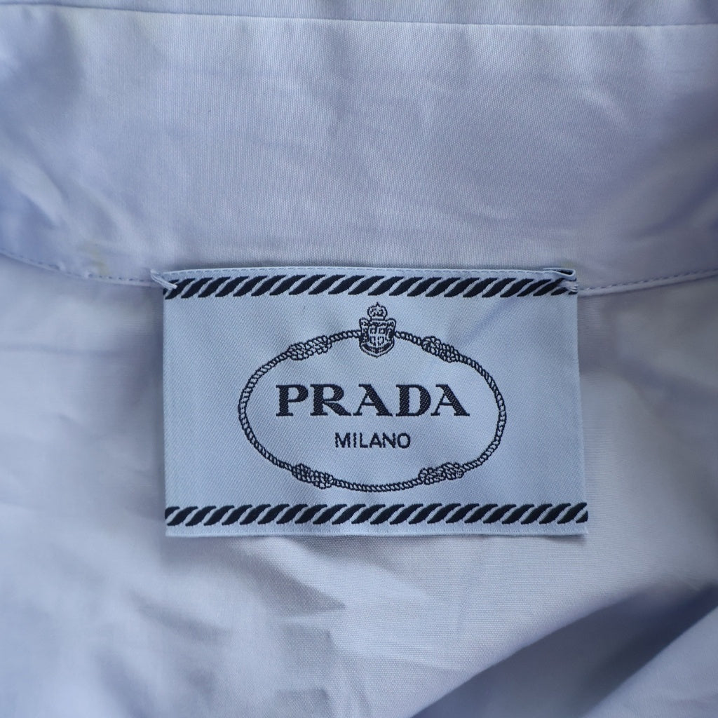 PRADA(プラダ) トライアングルロゴ コットン ドッキング ロングスリーブシャツ #36 ブルー/ブラック レディース