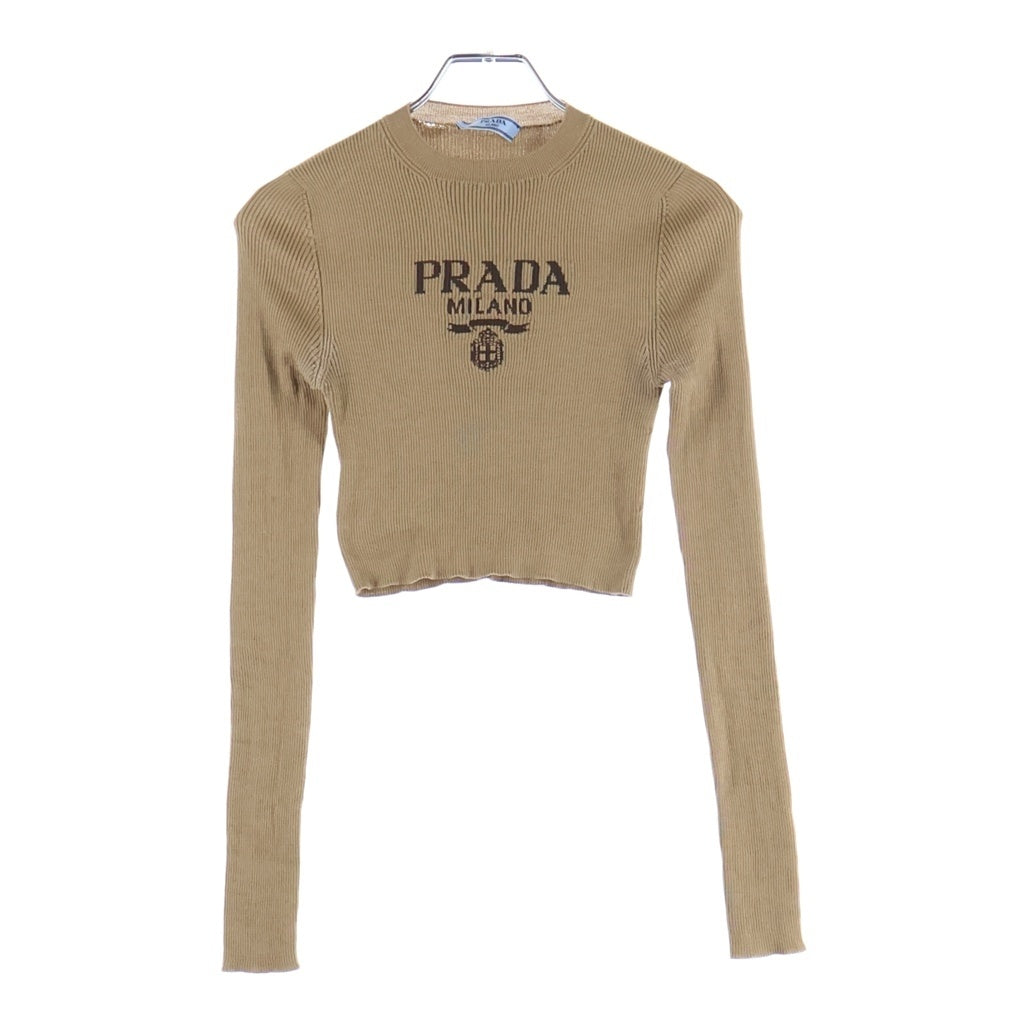 PRADA(プラダ) ロゴジャガード シルク クロップド 長袖 ニット セーター ブラウン レディース P24S16