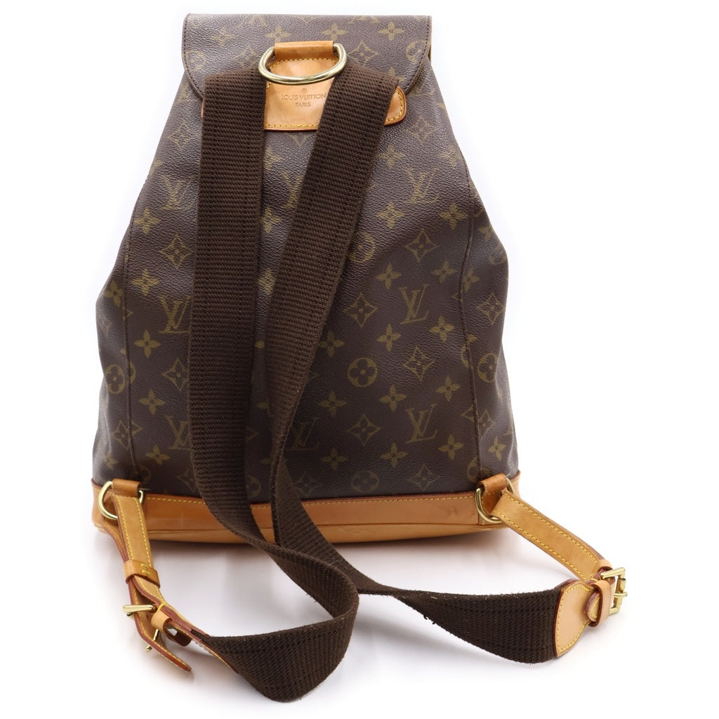 LOUIS VUITTON(ルイヴィトン) モノグラム モンスリGM リュックサック バックパック ブラウン レザー×PVC M51135 ゴールド金具 レディース