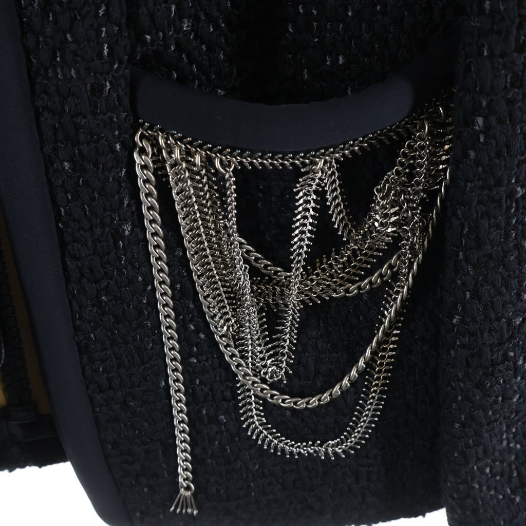 LOUIS VUITTON(ルイヴィトン) ウール×ナイロン ツイードジャケット チェーン付 ノーカラージャケット #34 ブラック RW241WA GFE FQVB96 レディース