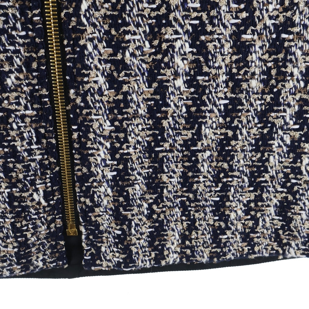 LOUIS VUITTON(ルイヴィトン) ルレックス ツイード ウール×コットン レザースカート ミディアムスカート フロントジップスカート #34 ブラック RW232W FG9 FPSK03 レディース