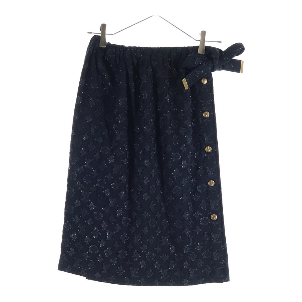 LOUIS VUITTON(ルイヴィトン) モノグラム シルク フロントボタン ミディアムスカート タイトスカート #34 ブラック EW231W XGR FOSK34 レディース