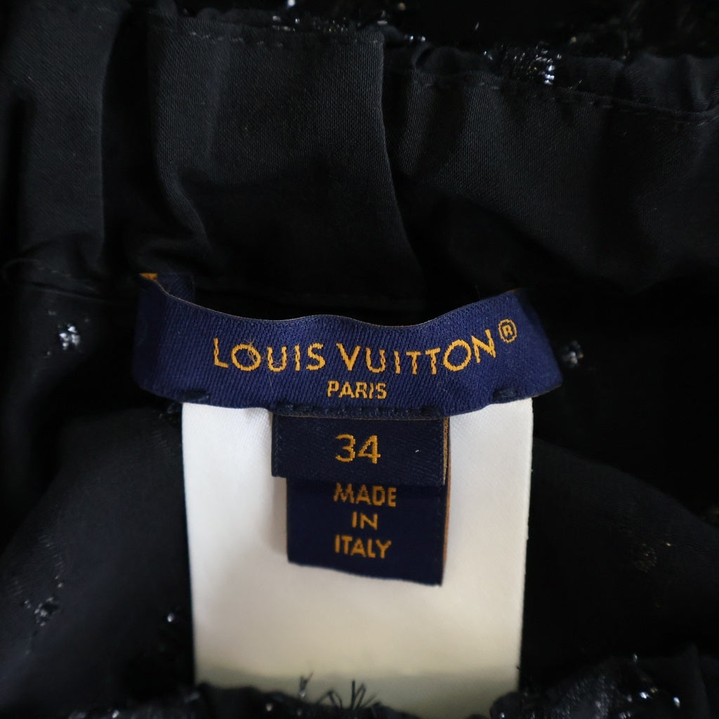 LOUIS VUITTON(ルイヴィトン) モノグラム シルク フロントボタン ミディアムスカート タイトスカート #34 ブラック EW231W XGR FOSK34 レディース