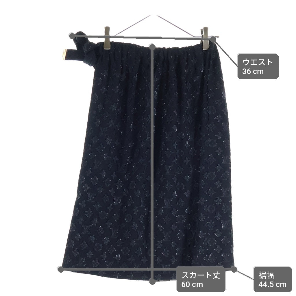 LOUIS VUITTON(ルイヴィトン) モノグラム シルク フロントボタン ミディアムスカート タイトスカート #34 ブラック EW231W XGR FOSK34 レディース