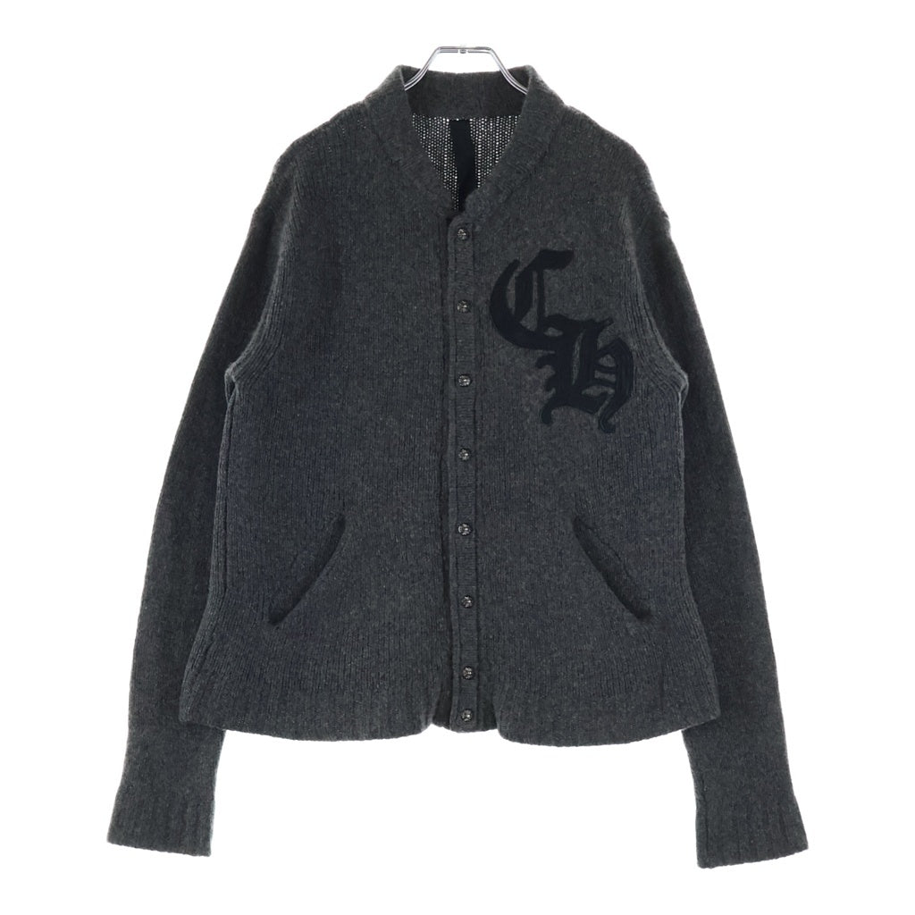 CHROME HEARTS(クロムハーツ) CHロゴ レザーパッチ クロスボールボタン カシミア ニット カーディガン #S グレー