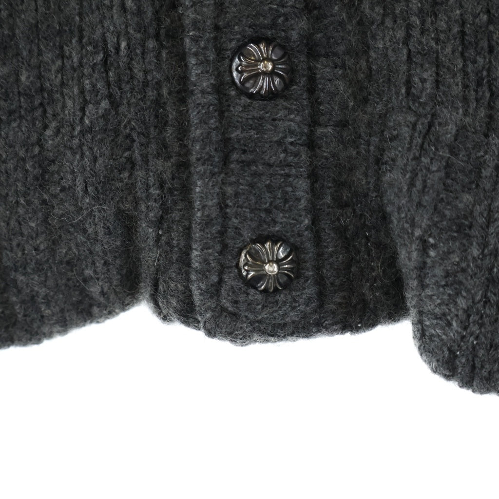CHROME HEARTS(クロムハーツ) CHロゴ レザーパッチ クロスボールボタン カシミア ニット カーディガン #S グレー