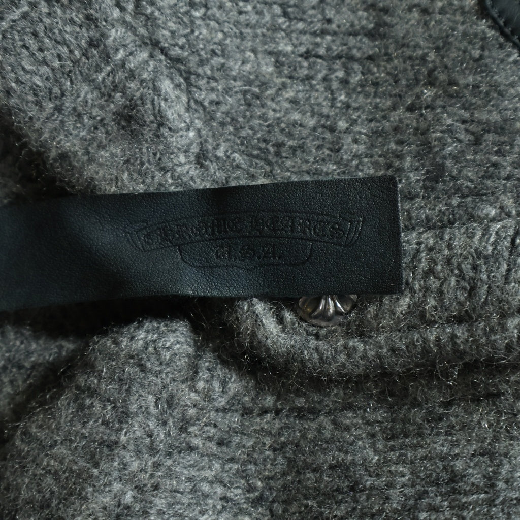 CHROME HEARTS(クロムハーツ) CHロゴ レザーパッチ クロスボールボタン カシミア ニット カーディガン #S グレー