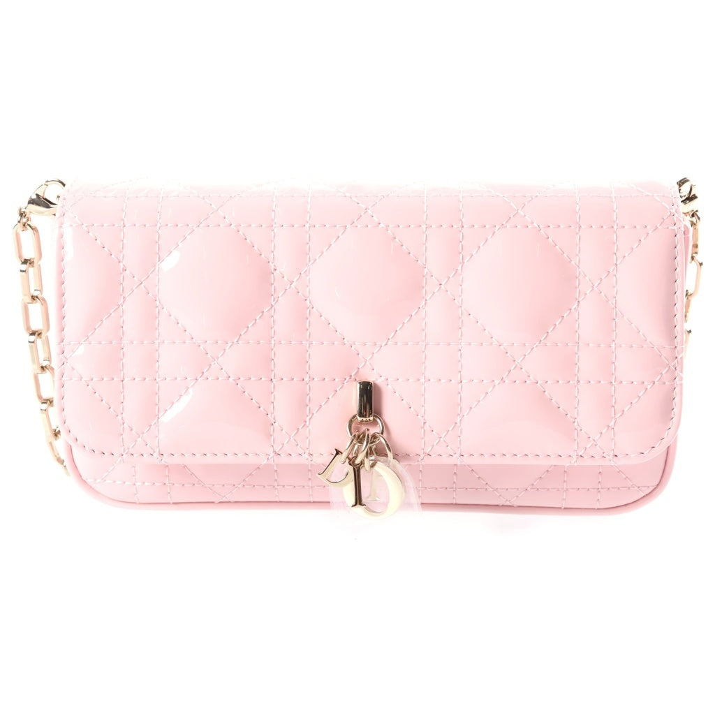 Christian Dior(クリスチャンディオール) マイディオール チェーンショルダーバッグ パテント レザー ピンク ゴールド金具 レディース