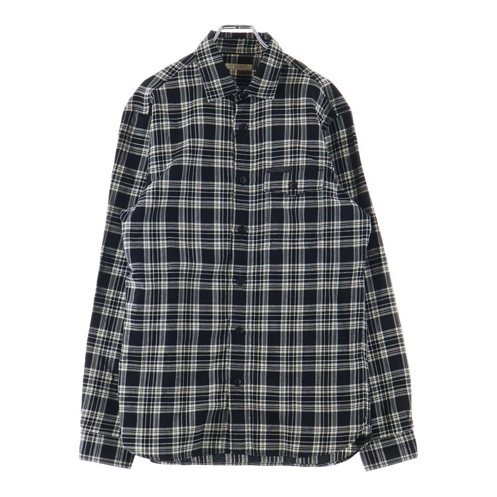 BURBERRY(バーバリー) 胸ロゴパッチ 長袖ウールチェックシャツ リネン混 ブラック/ホワイト 3984993