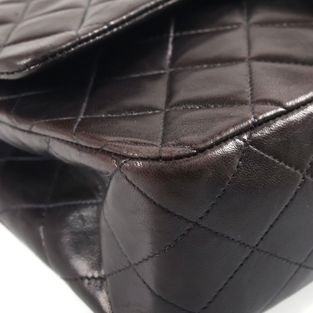 CHANEL(シャネル) マトラッセ25 ショルダーバッグ Wフラップ Wチェーン ゴールド金具 ラムスキン ブラック レディース