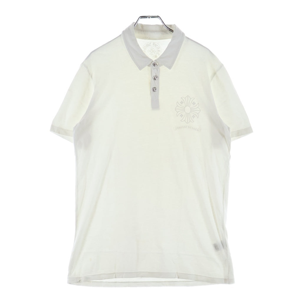 CHROME HEARTS(クロムハーツ) CH POLO S/S BSフレアロジウムボタン CHロゴプリント 半袖ポロシャツ ホワイト