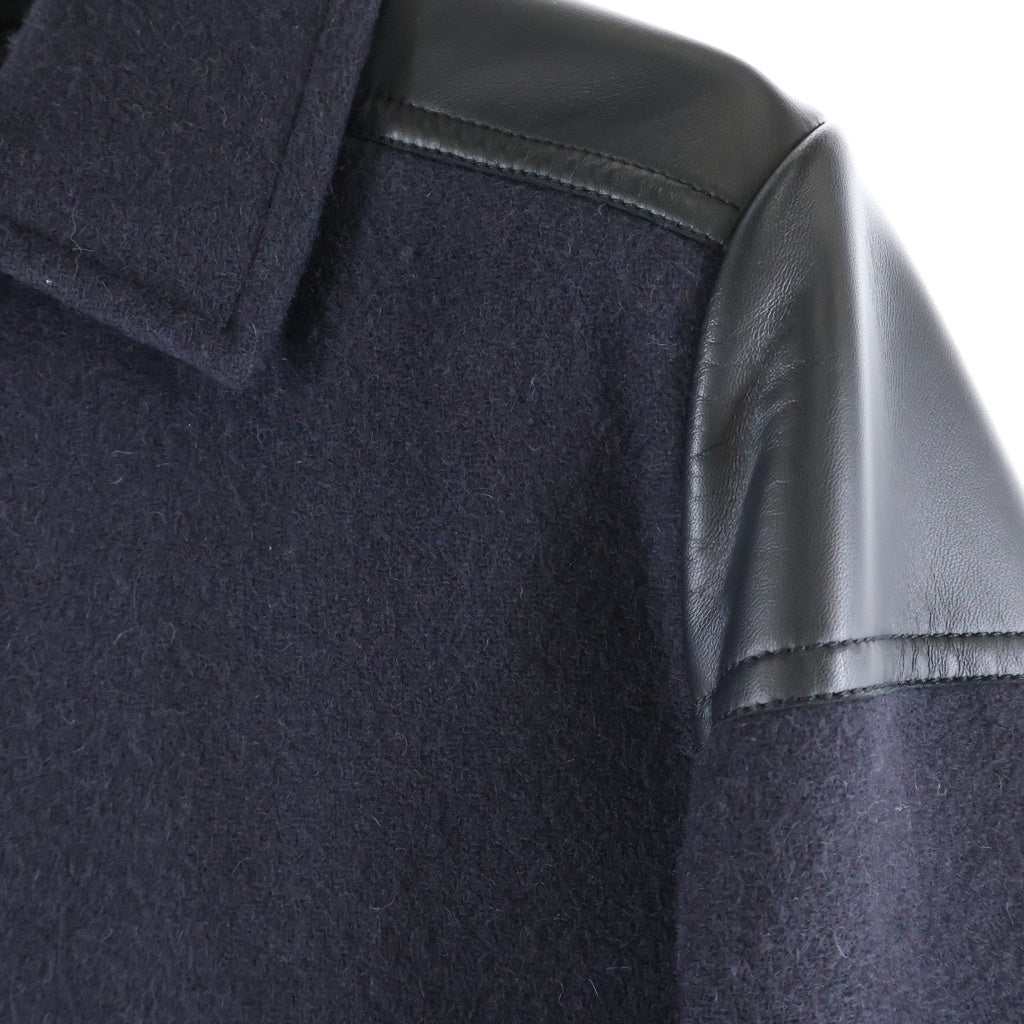 PRADA(プラダ) 23AW フロントボタン ウール×レザー マキシコート ロングコート アウター #48 ネイビー SGC374 S232
