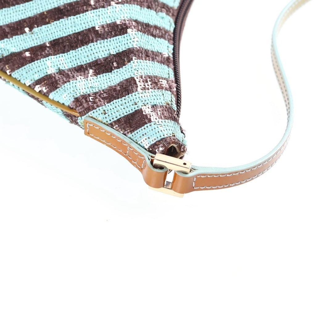 GUCCI(グッチ) ゼブラ柄 スパンコール ミニハンドバッグ ポーチ ミントグリーン×ブラウン ゴールド金具 レディース