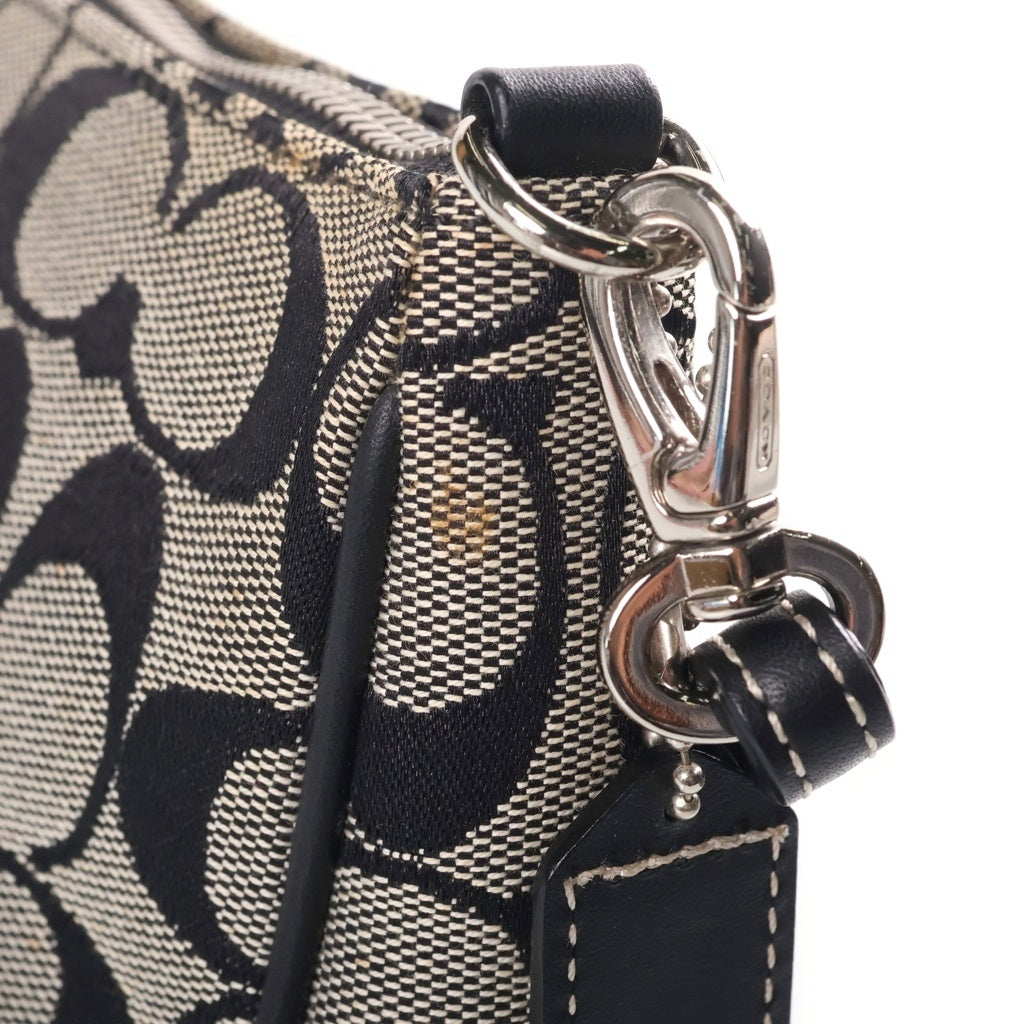 COACH(コーチ) シグネチャー ミニバッグ ワンショルダーバッグ ポーチ ブラック レザー×キャンバス シルバー金具 レディース