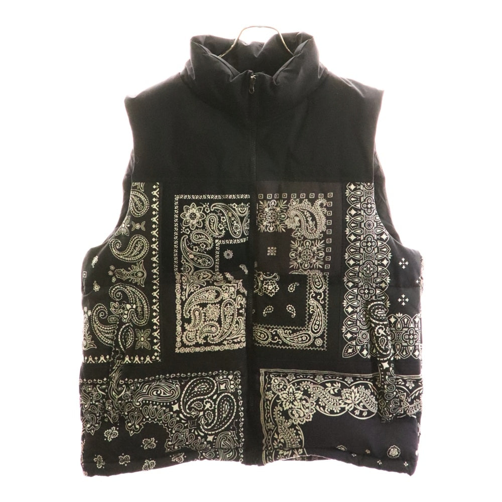 MIYAGIHIDETAKA(ミヤギヒデタカ) Bandana Down Vest バンダナダウンベスト パッチワークジップアップダウンベスト ブラック