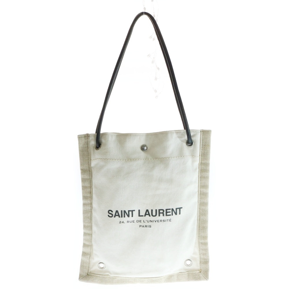 SAINT LAURENT PARIS(サンローランパリ) フラット クロスボディバッグ ハンドバッグ サコッシュ ベージュ×ホワイト レザー×キャンバス 710272 レディース
