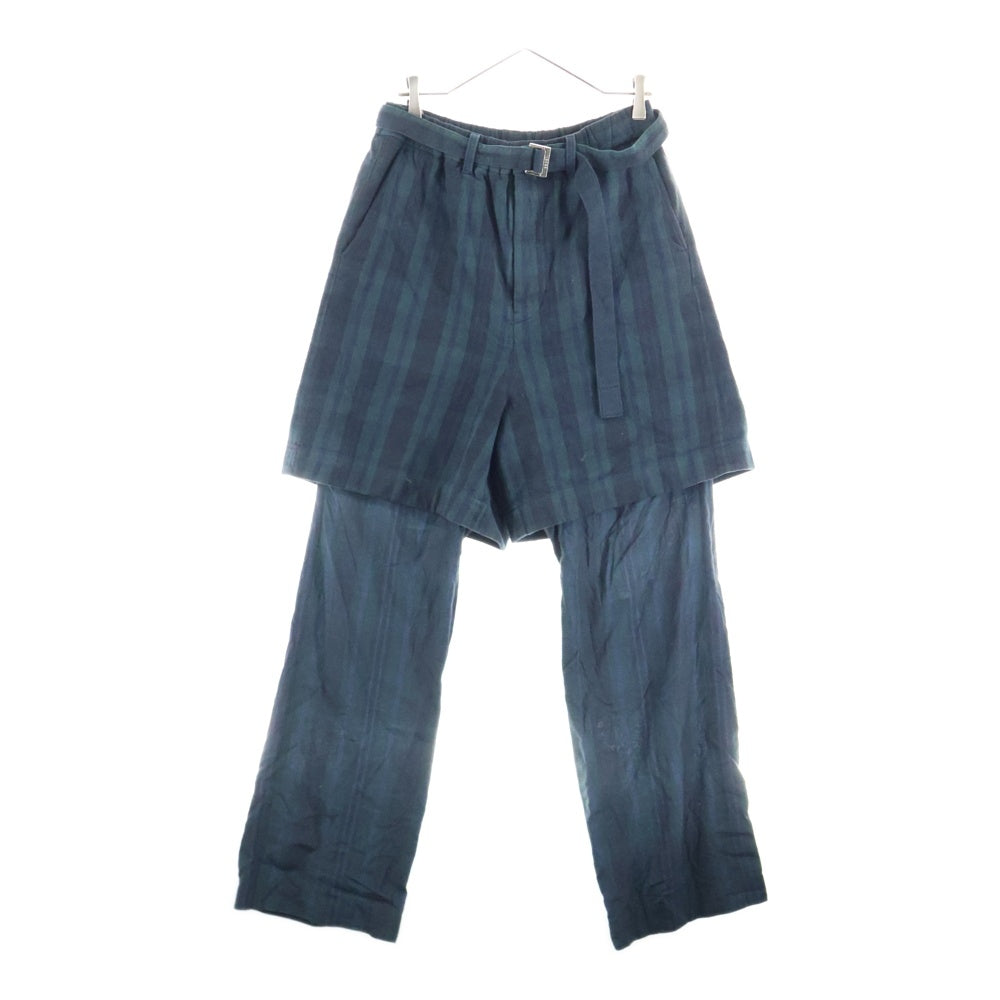 Sacai(サカイ) 24AW Plaid Pants ベルテッドレイヤードチェックパンツ 24-03445M ネイビー