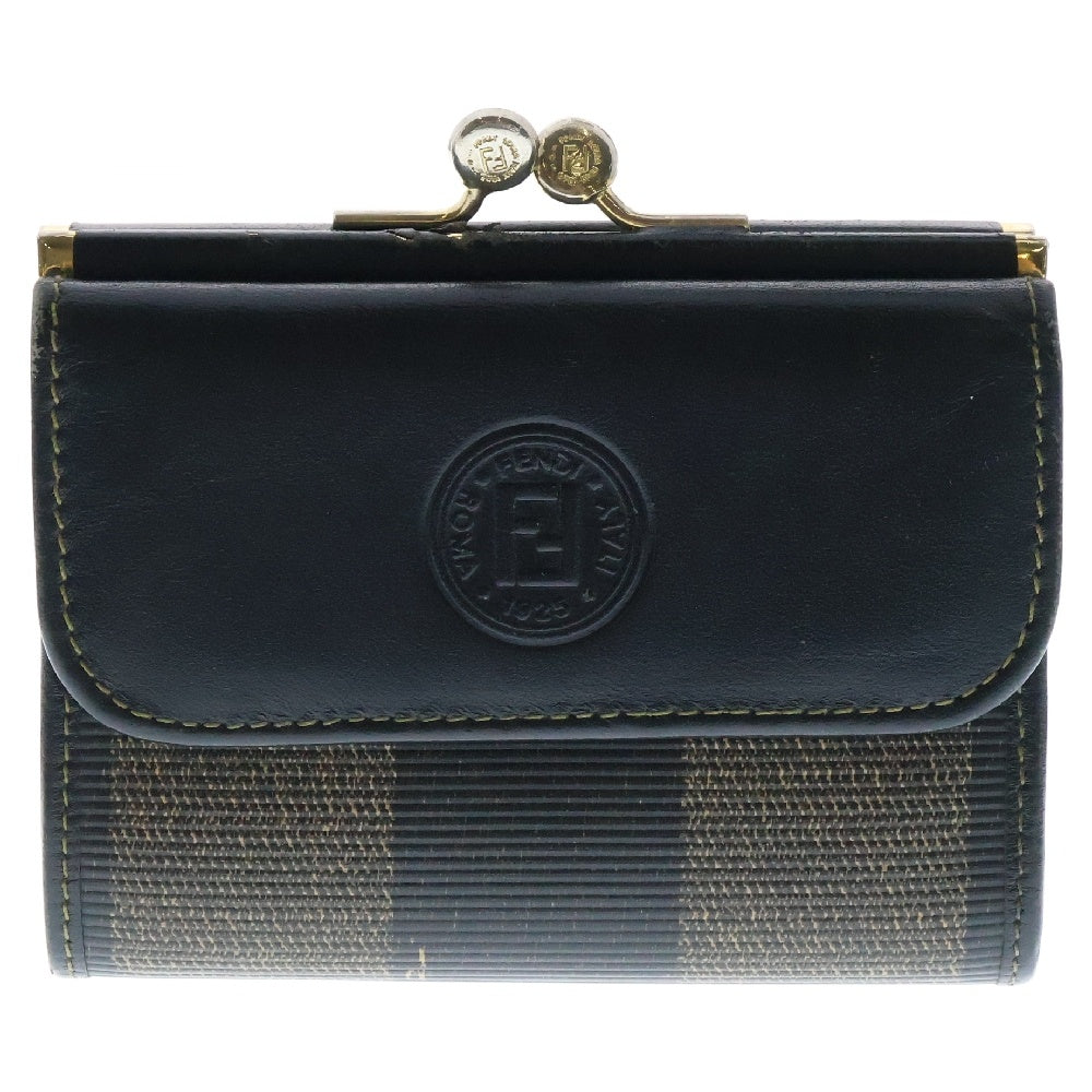 FENDI(フェンディ) ペカン ガマ口 コインケース 財布 ウォレット ブラウン×ブラック レザー×PVC