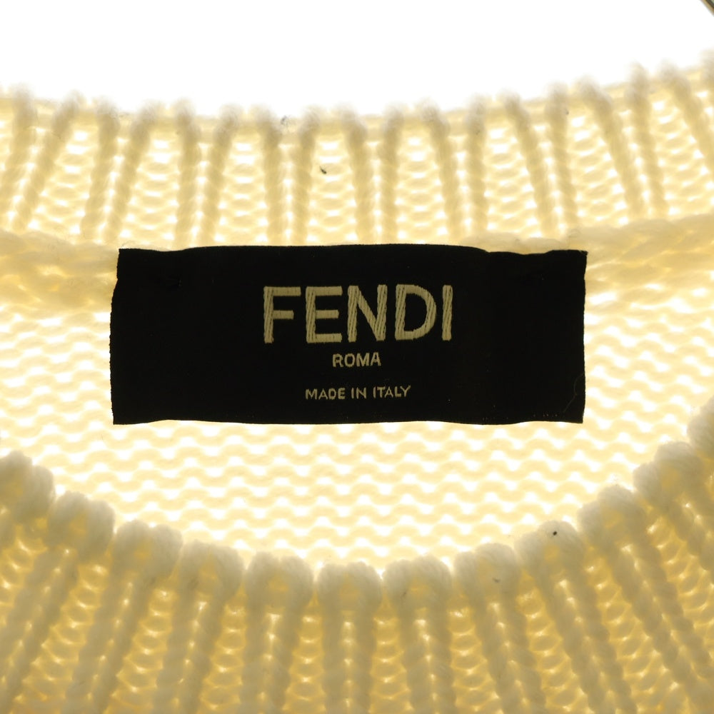 FENDI(フェンディ) Logo Intersia Knit フロントロゴ クルーネックニット セーター ホワイト FZZ387 A3M3
