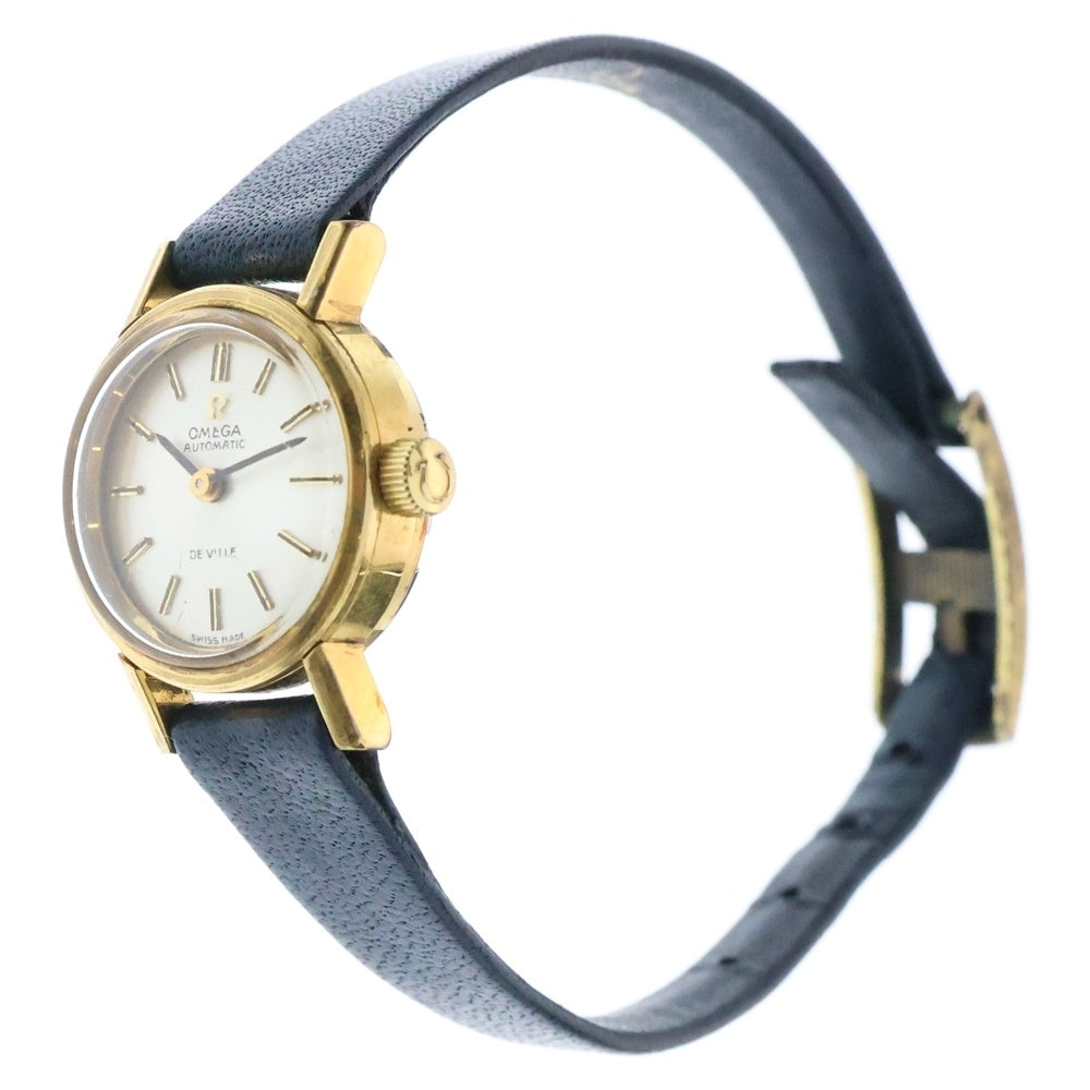 OMEGA(オメガ) デヴィル シルバー文字盤 GP×革/AT ステンレス 自動巻き レディース 腕時計
