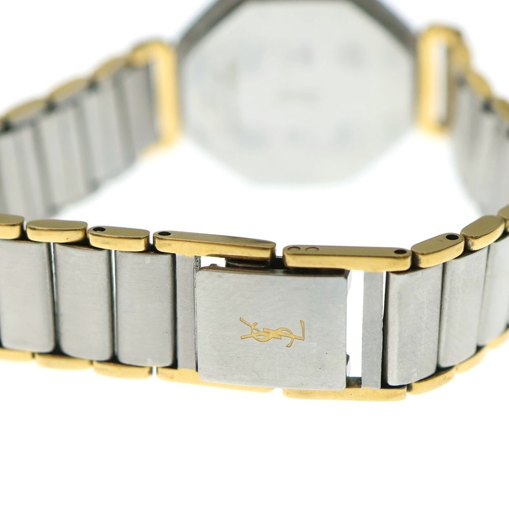 YVES SAINT LAURENT(イヴサンローラン) オクタゴン レディースウォッチ 黒文字盤 ステンレスウォッチ 腕時計 シルバー/ゴールド SS/QZ 2200-222377