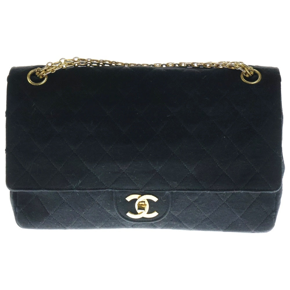 CHANEL(シャネル) マトラッセ ココマーク Wフラップ Wチェーン ショルダーバッグ コットンジャージ チェーンバッグ ブラック ゴールド金具