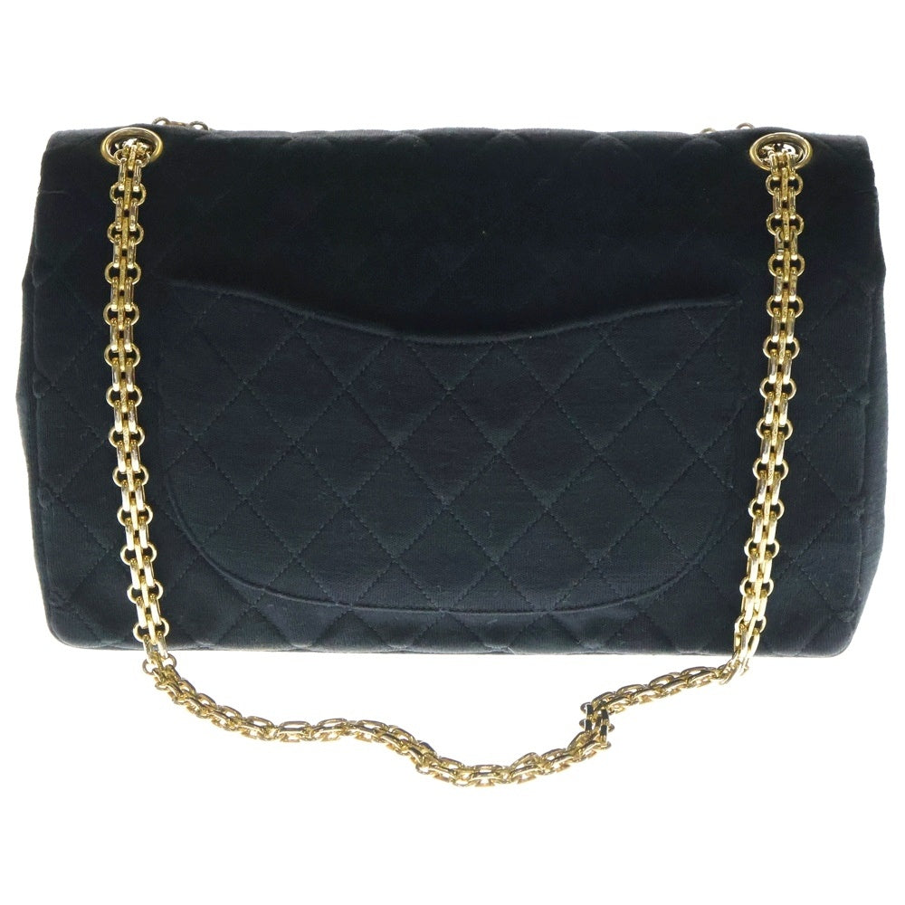 CHANEL(シャネル) マトラッセ ココマーク Wフラップ Wチェーン ショルダーバッグ コットンジャージ チェーンバッグ ブラック ゴールド金具