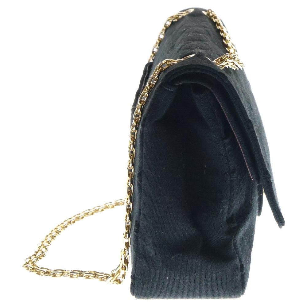 CHANEL(シャネル) マトラッセ ココマーク Wフラップ Wチェーン ショルダーバッグ コットンジャージ チェーンバッグ ブラック ゴールド金具