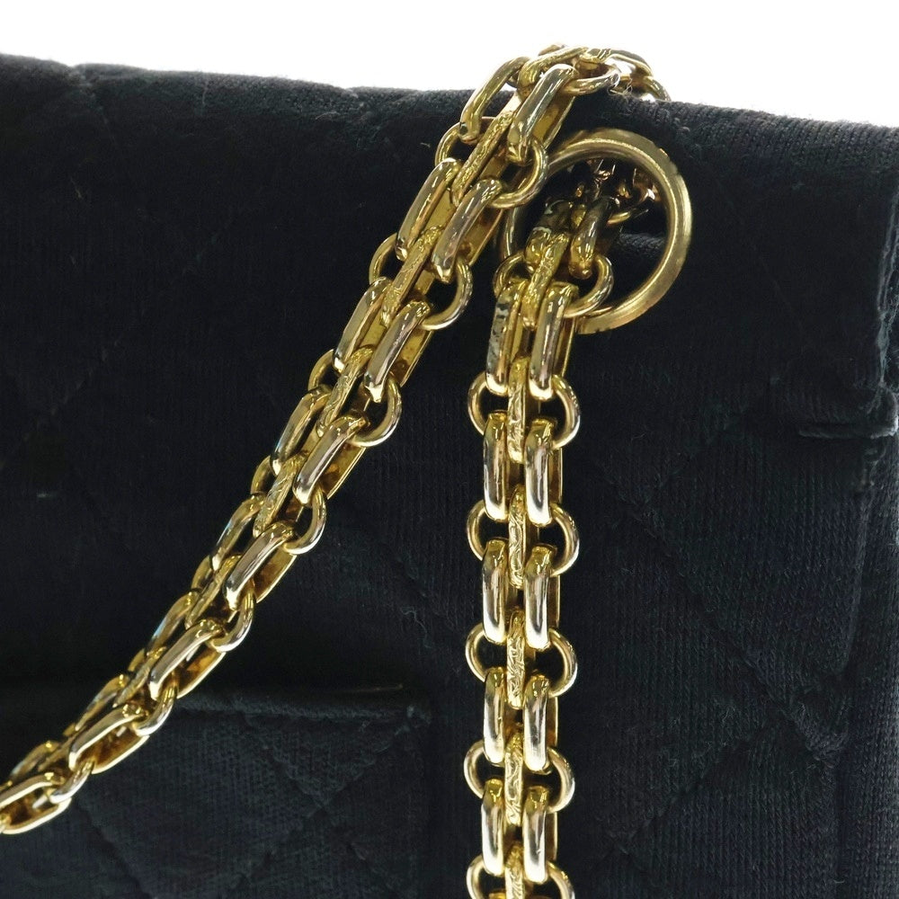 CHANEL(シャネル) マトラッセ ココマーク Wフラップ Wチェーン ショルダーバッグ コットンジャージ チェーンバッグ ブラック ゴールド金具