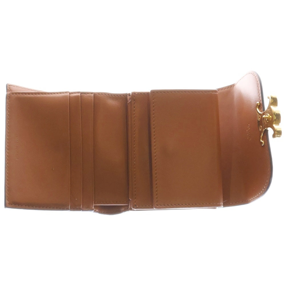 CELINE(セリーヌ) トリオンフ 三つ折り財布 コンパクトウォレット コインケース ゴールド金具 PVC×レザー ブラウン