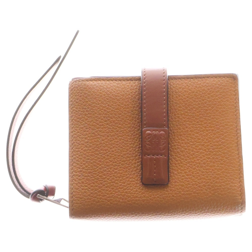 LOEWE(ロエベ) アナグラム 二つ折り財布 コンパクトウォレット シルバー金具 ブラウン レザー